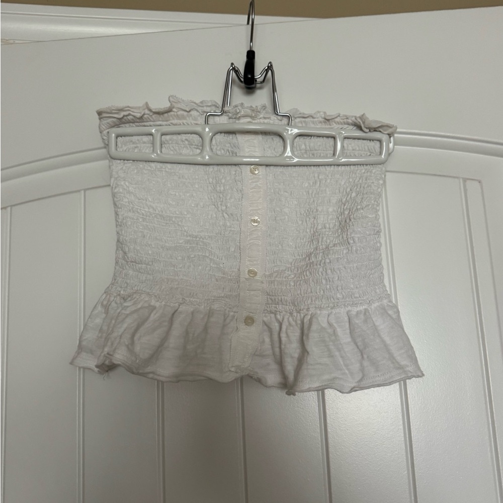 Abercrombie & Fitch Cream Smocked Ruffled Blouse